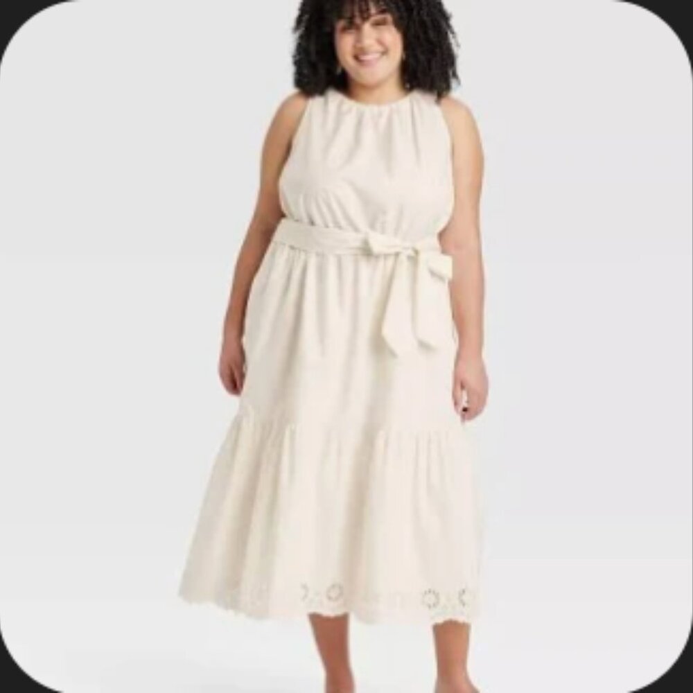 Women's Midi Tank Dress - Ava & Viv Ivory XXL, 1X, 3X New Without Tags